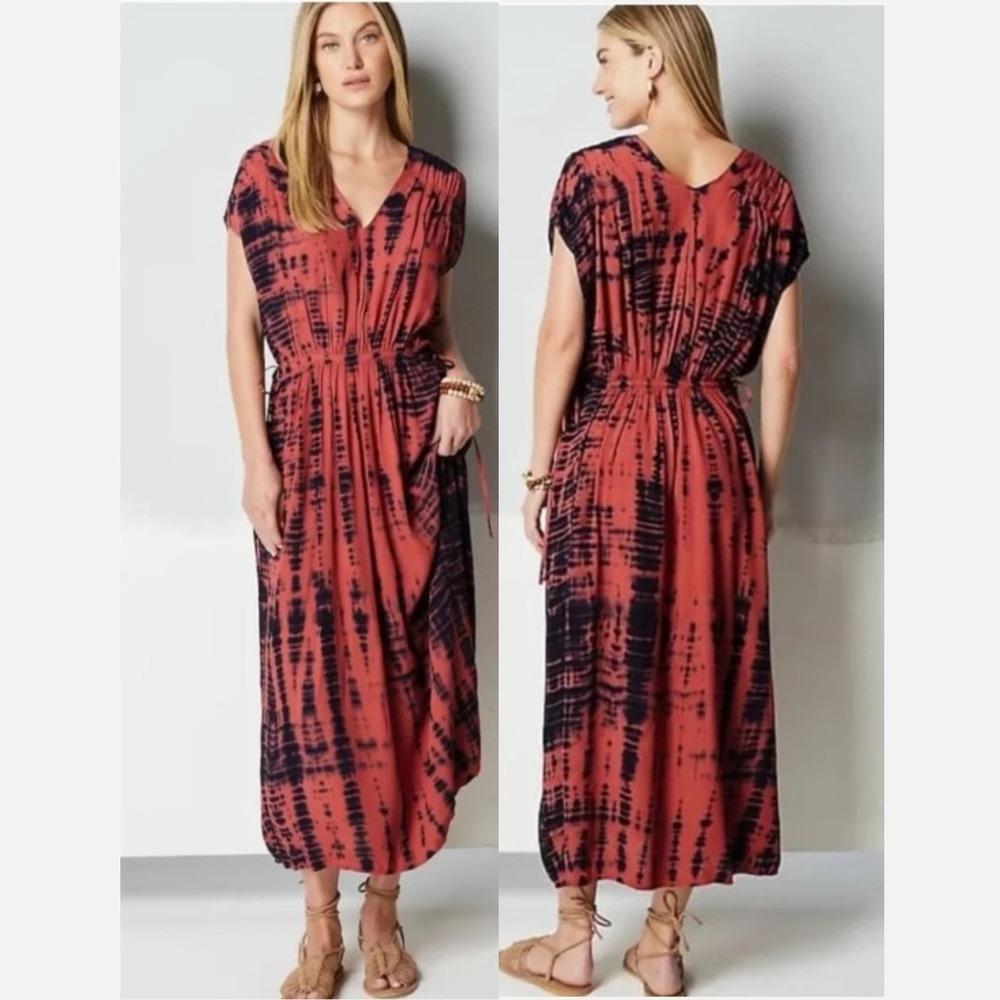 Pure Jill Elements J Jill Tie Dye Maxi Dress Red Navy Blue Medium WDR267991 boho